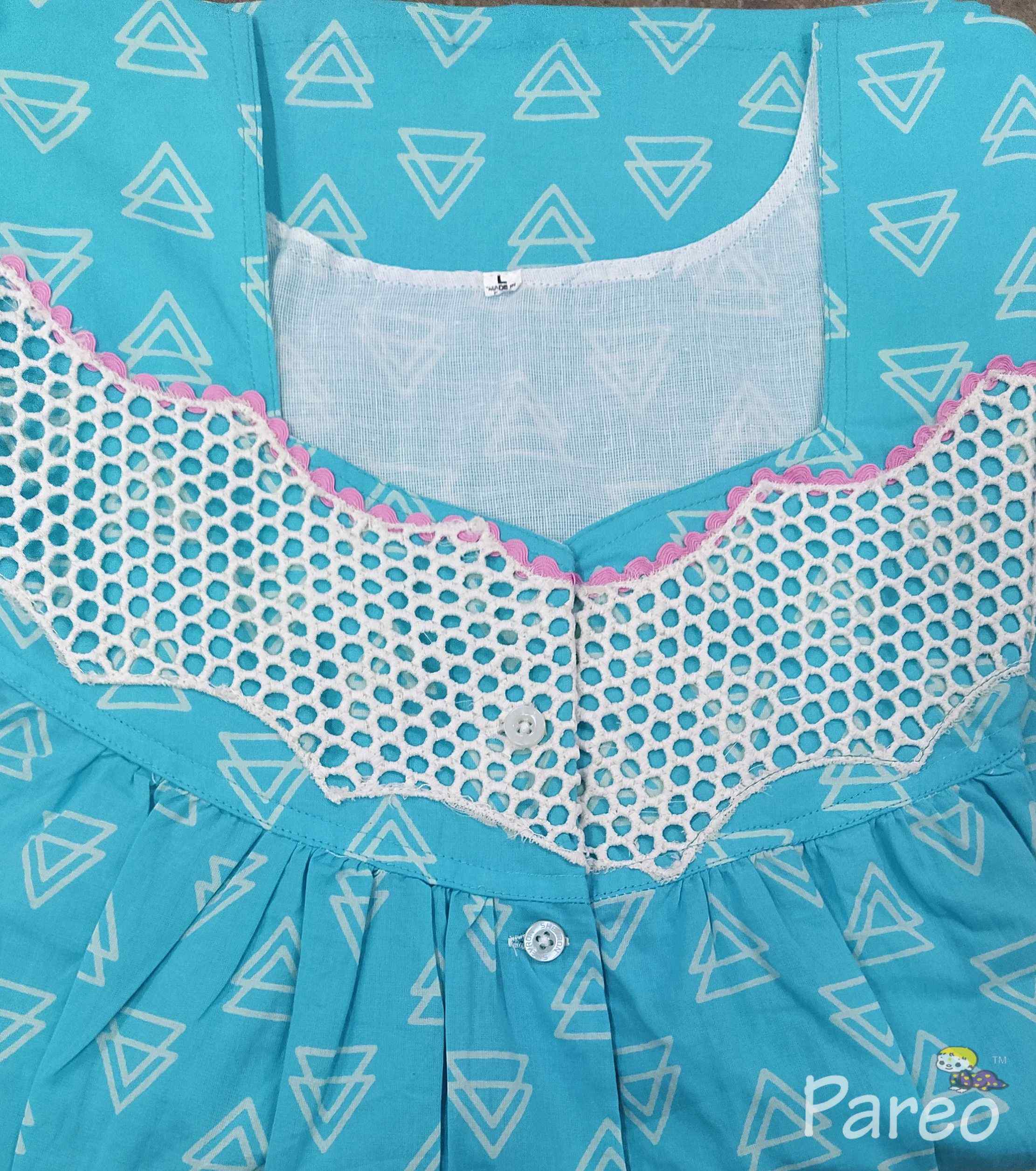 Soft Cotton With Pockets, Half Open Large Printed Nighty