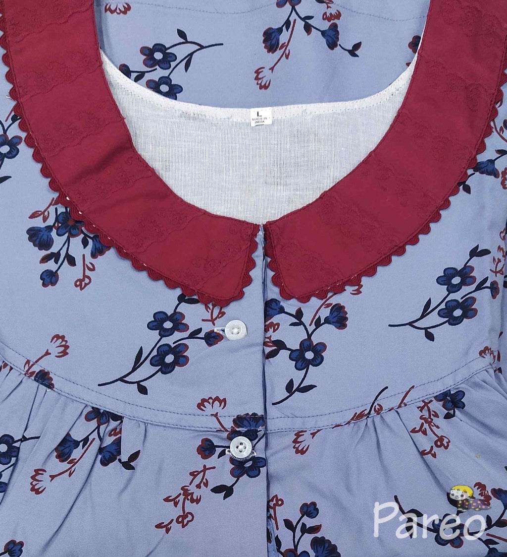 Cotton With Pockets, Half Open Large Printed Nighty