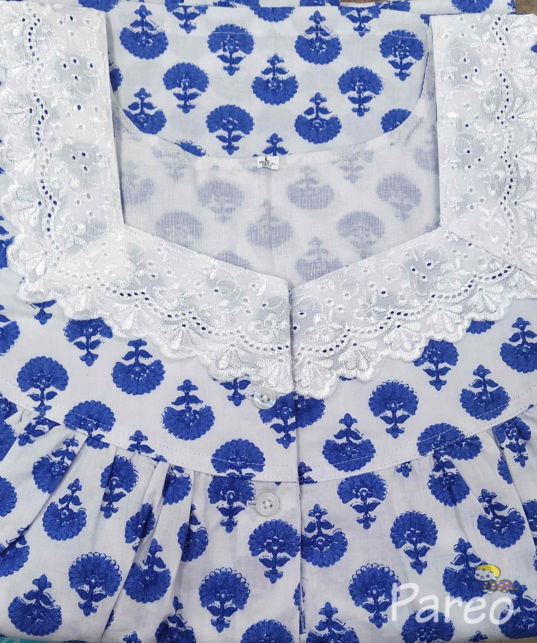 Cotton With Pockets, Half Open Large Printed Nighty