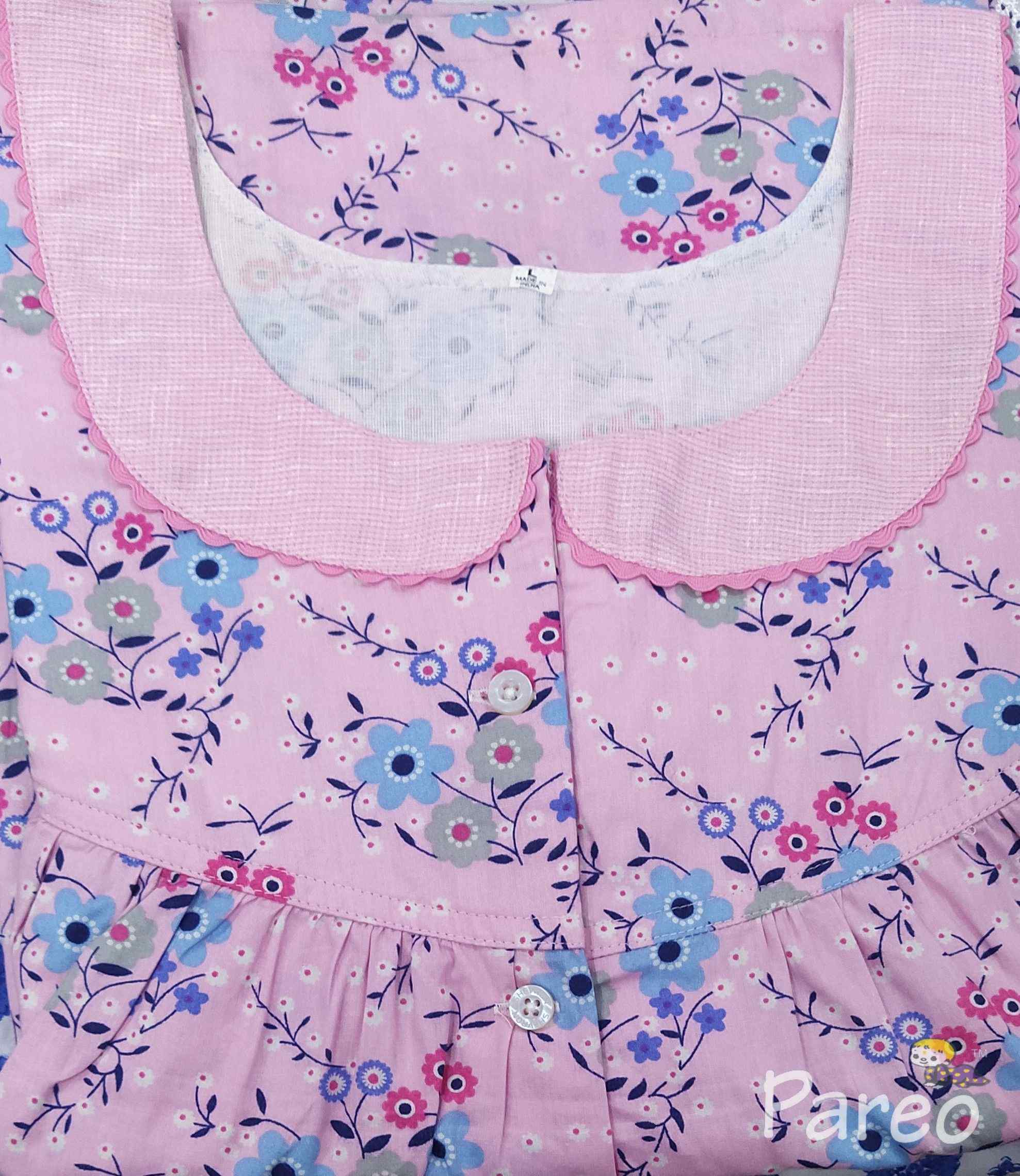 Cotton With Pockets, Half Open Large Printed Nighty