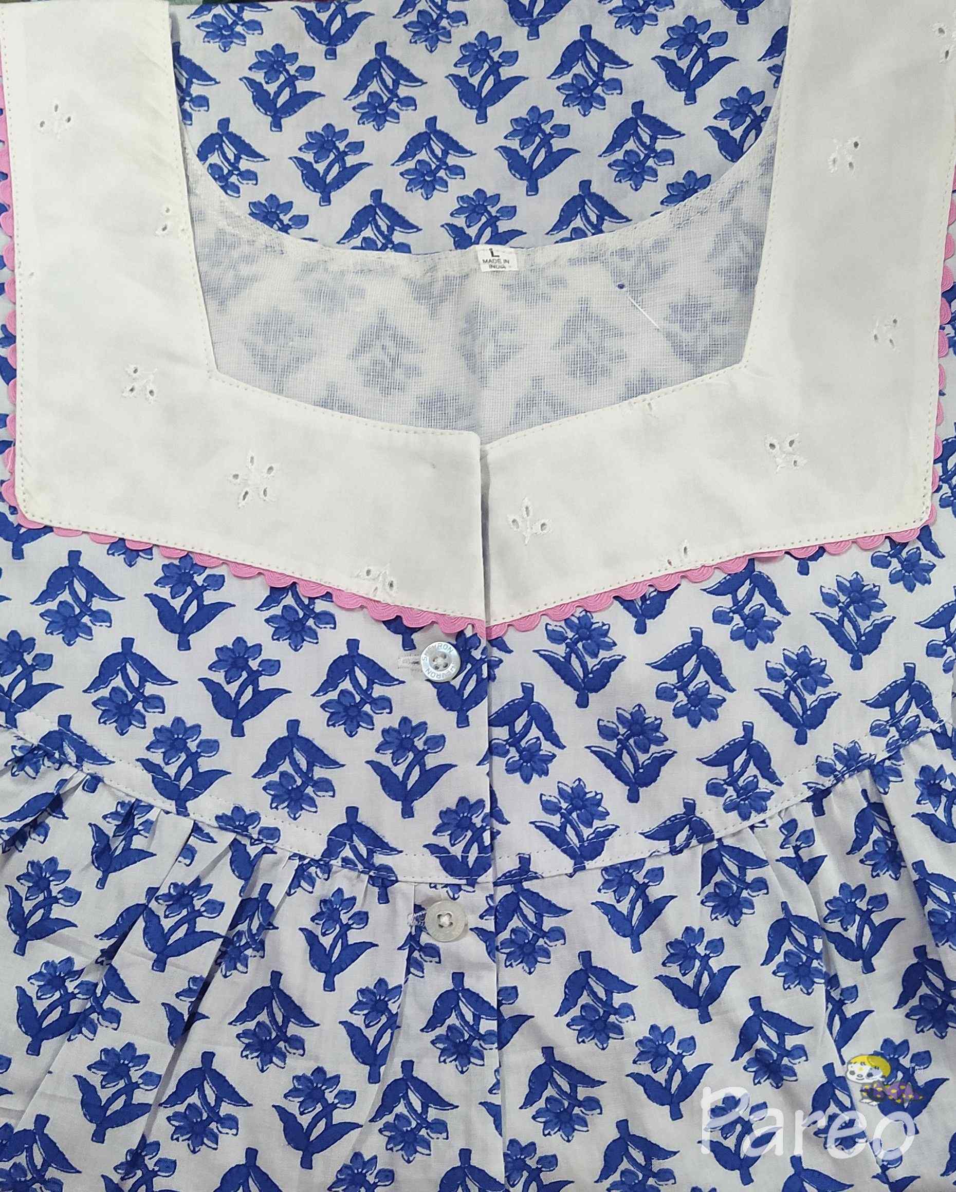 Cotton With Pockets, Half Open Large Printed Nighty