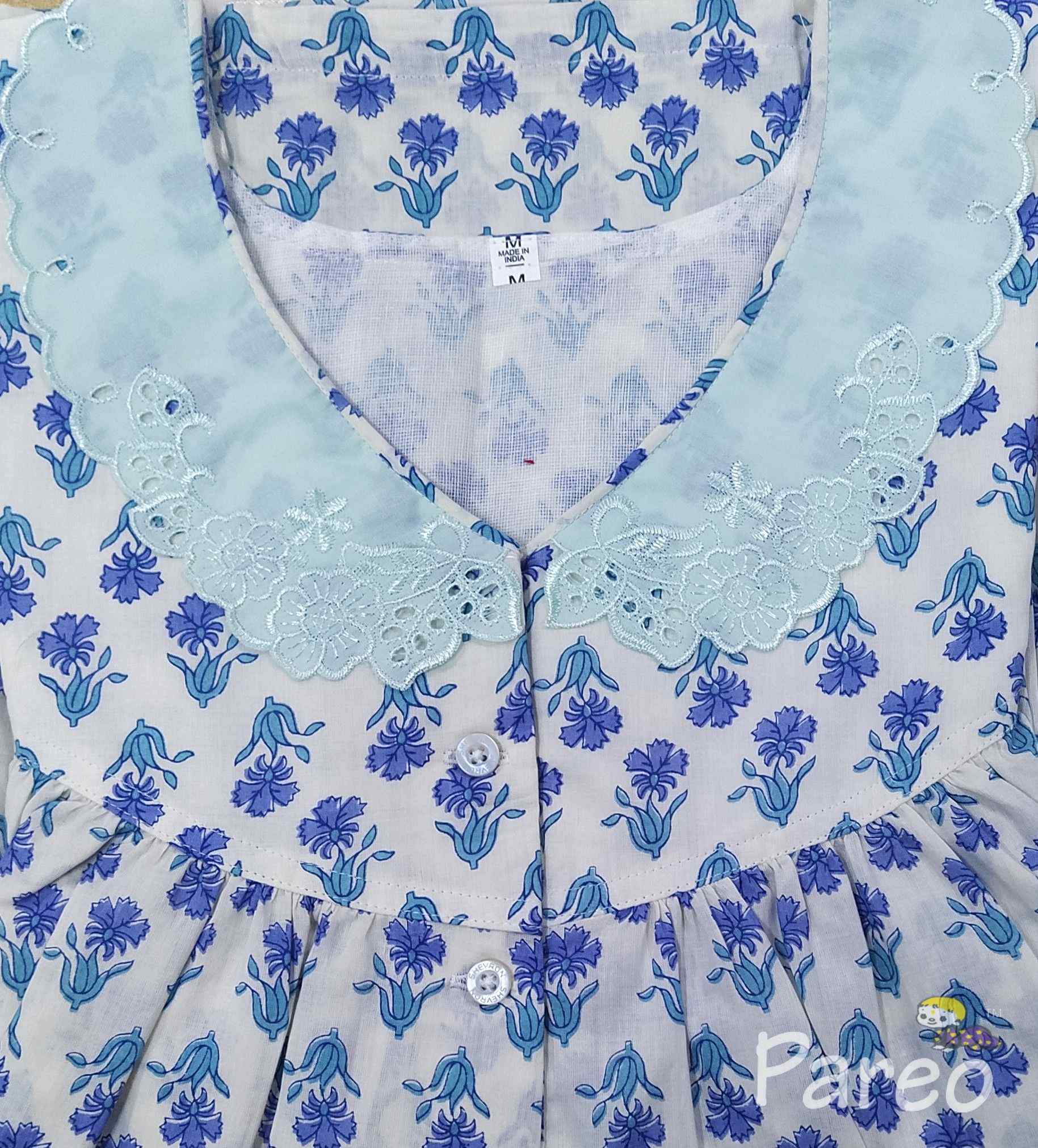 Soft Cotton With Pockets, Half Open Medium Printed Nighty