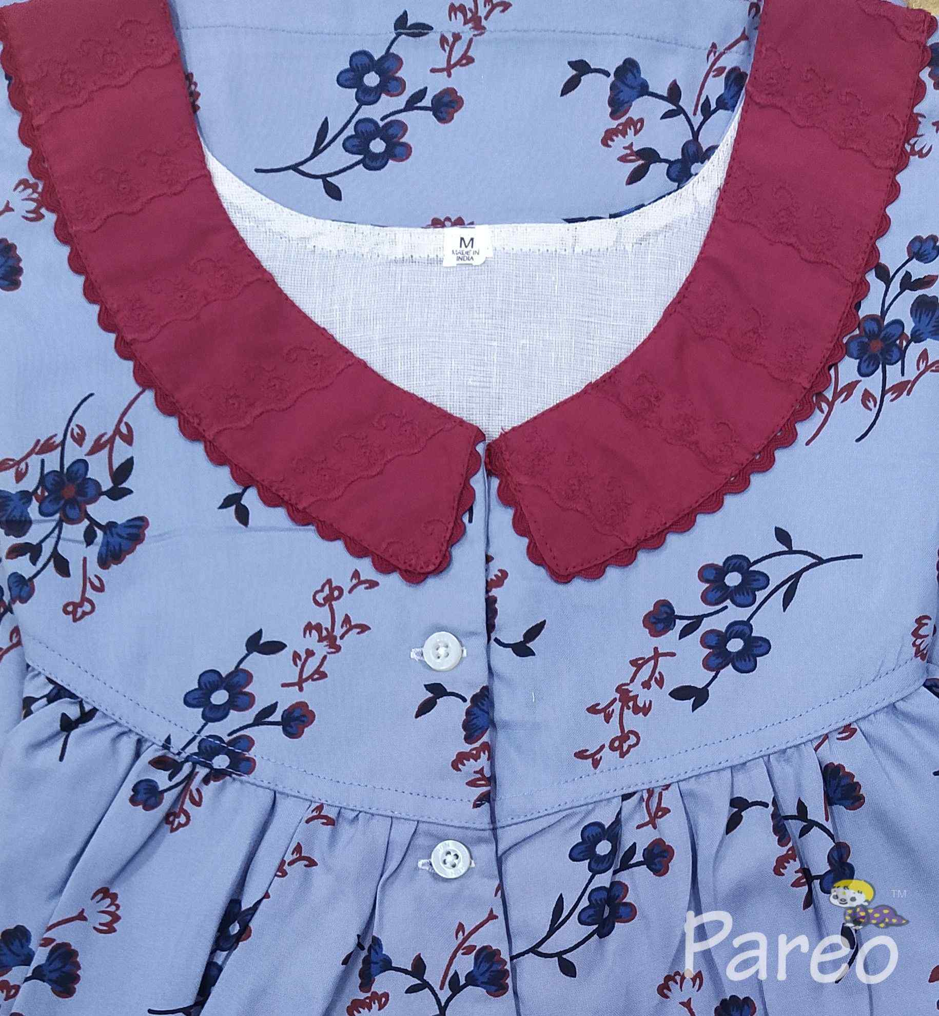 Rayon With Pockets, Half Open Medium Printed Nighty
