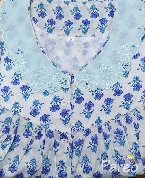 Cotton With Pockets, Half Open Medium Printed Nighty