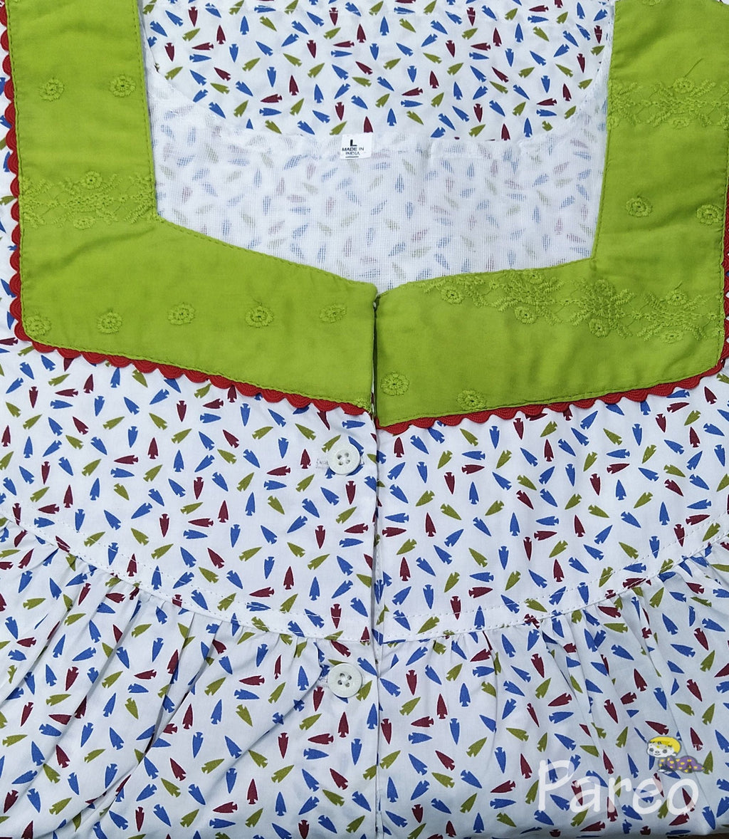 Cotton With Pockets, Half Open Large Printed Nighty