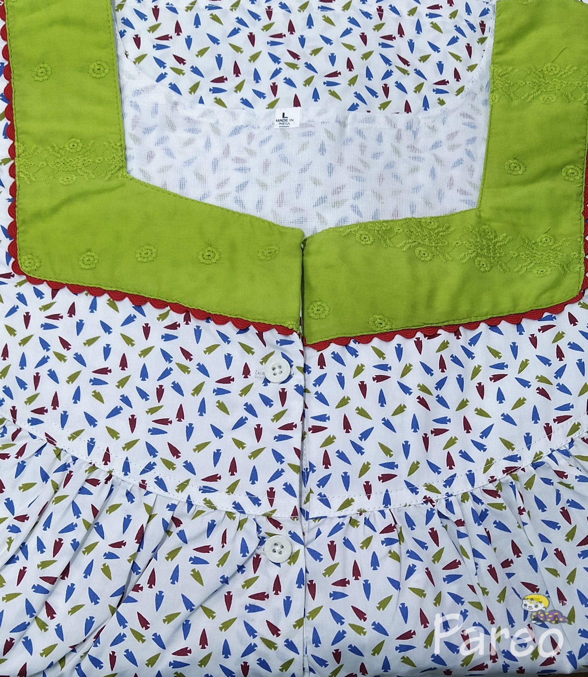 Cotton With Pockets, Half Open Large Printed Nighty