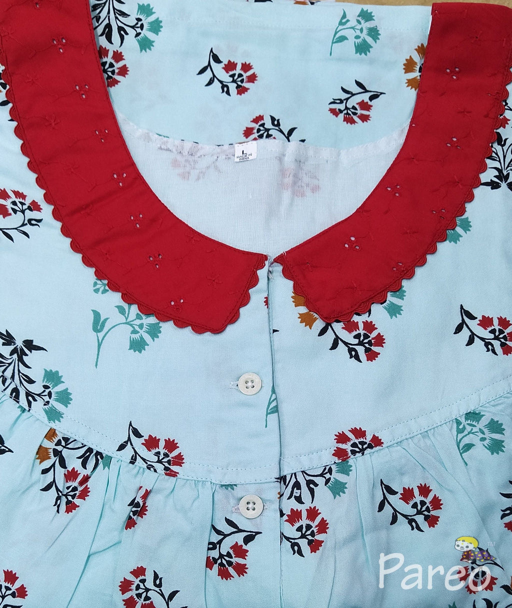 Cotton With Pockets, Half Open Large Printed Nighty