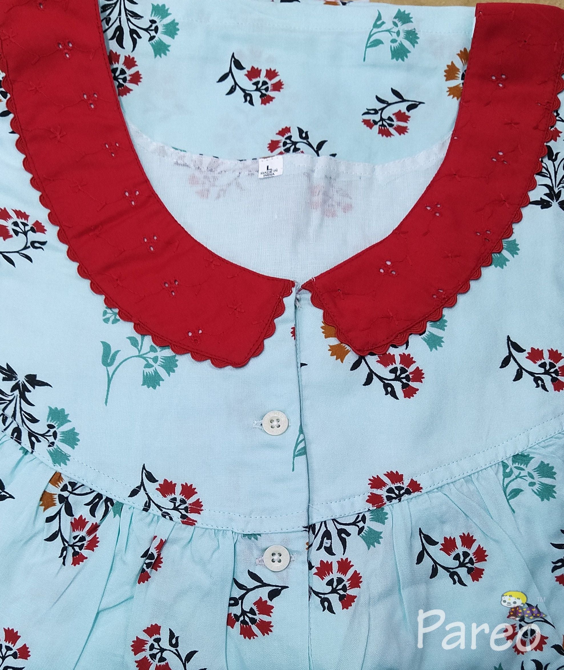 Cotton With Pockets, Half Open Large Printed Nighty