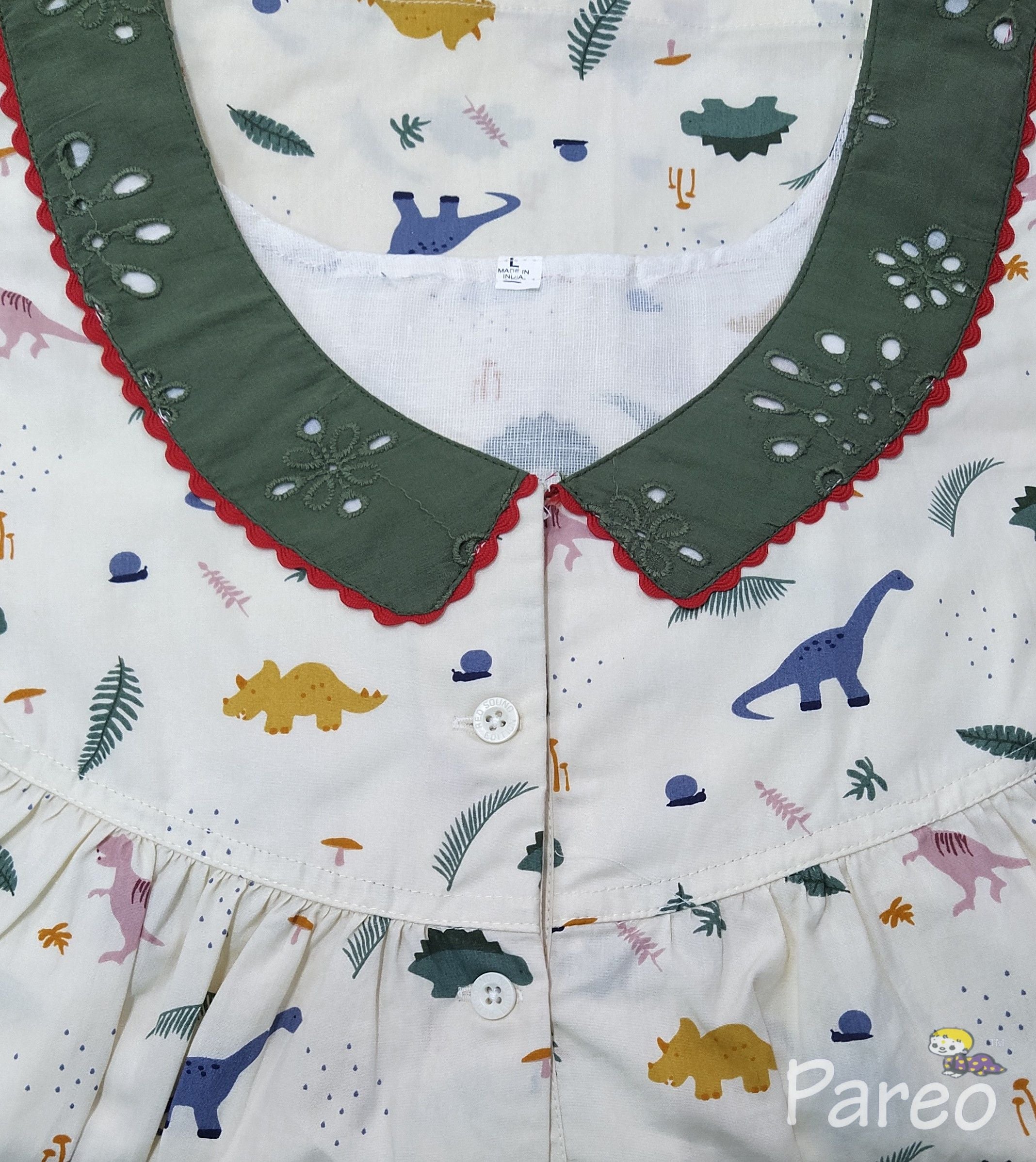 Cotton With Pockets, Half Open Large Printed Nighty