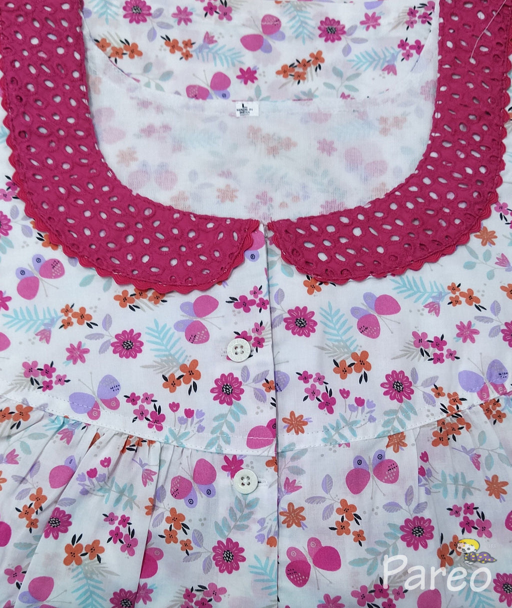 Soft Cotton With Pockets, Half Open Large Printed Nighty
