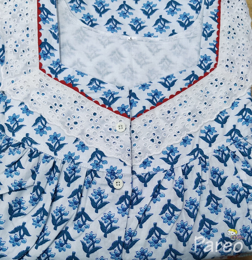 Cotton With Pockets, Half Open Large Printed Nighty