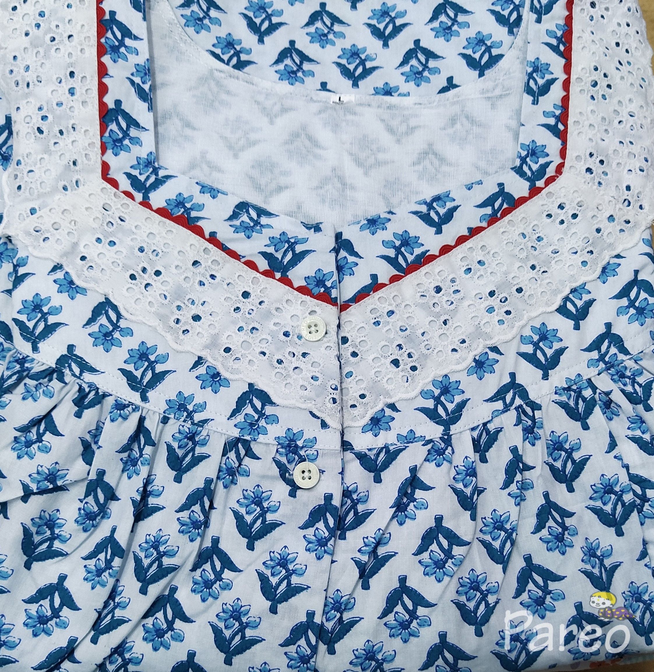Cotton With Pockets, Half Open Large Printed Nighty