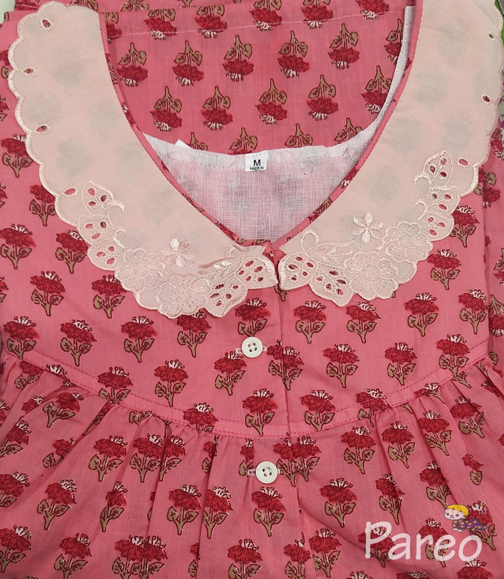 Cotton With Pockets, Half Open Medium Printed Nighty