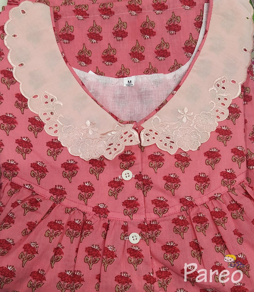 Cotton With Pockets, Half Open Medium Printed Nighty