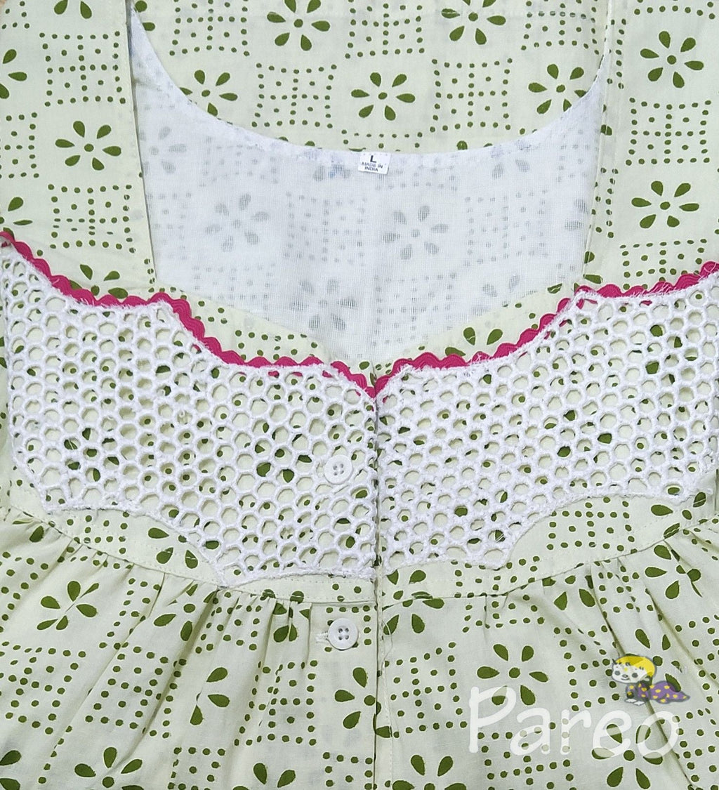 Cotton With Pockets, Half Open, Extra Long Large Printed Nighty