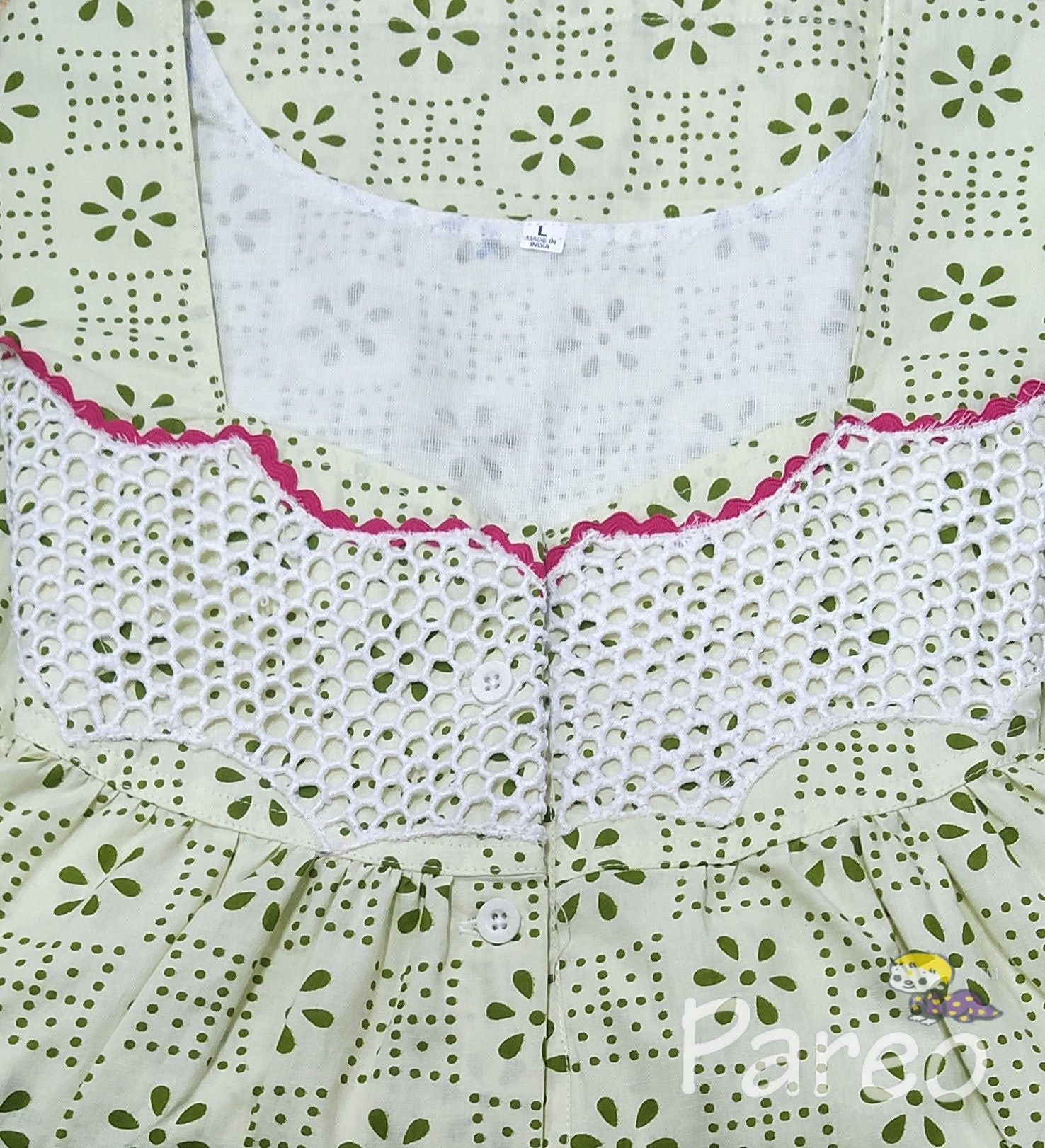 Cotton With Pockets, Half Open, Extra Long Large Printed Nighty