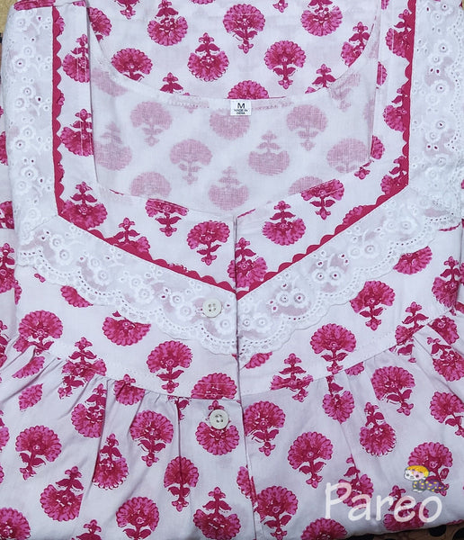 Cotton With Pockets, Half Open Medium Printed Nighty