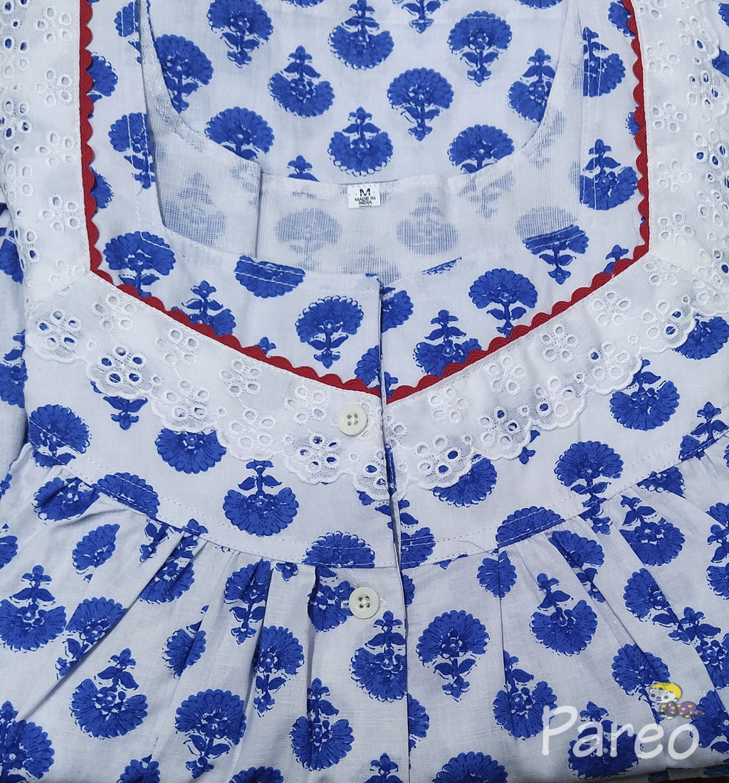 Cotton With Pockets, Half Open Medium Printed Nighty