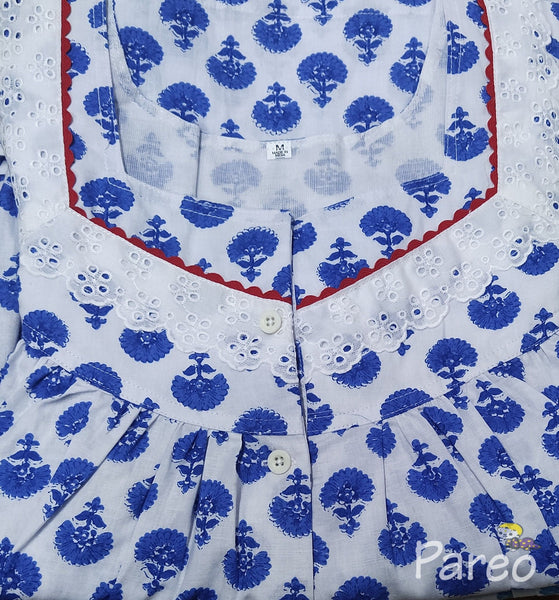 Cotton With Pockets, Half Open Medium Printed Nighty