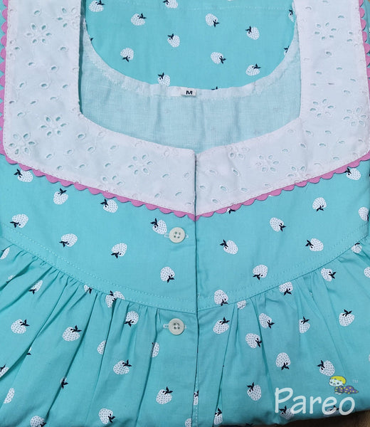 Cotton With Pockets, Half Open Medium Printed Nighty