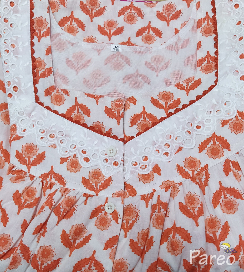 Cotton With Pockets, Half Open Medium Printed Nighty