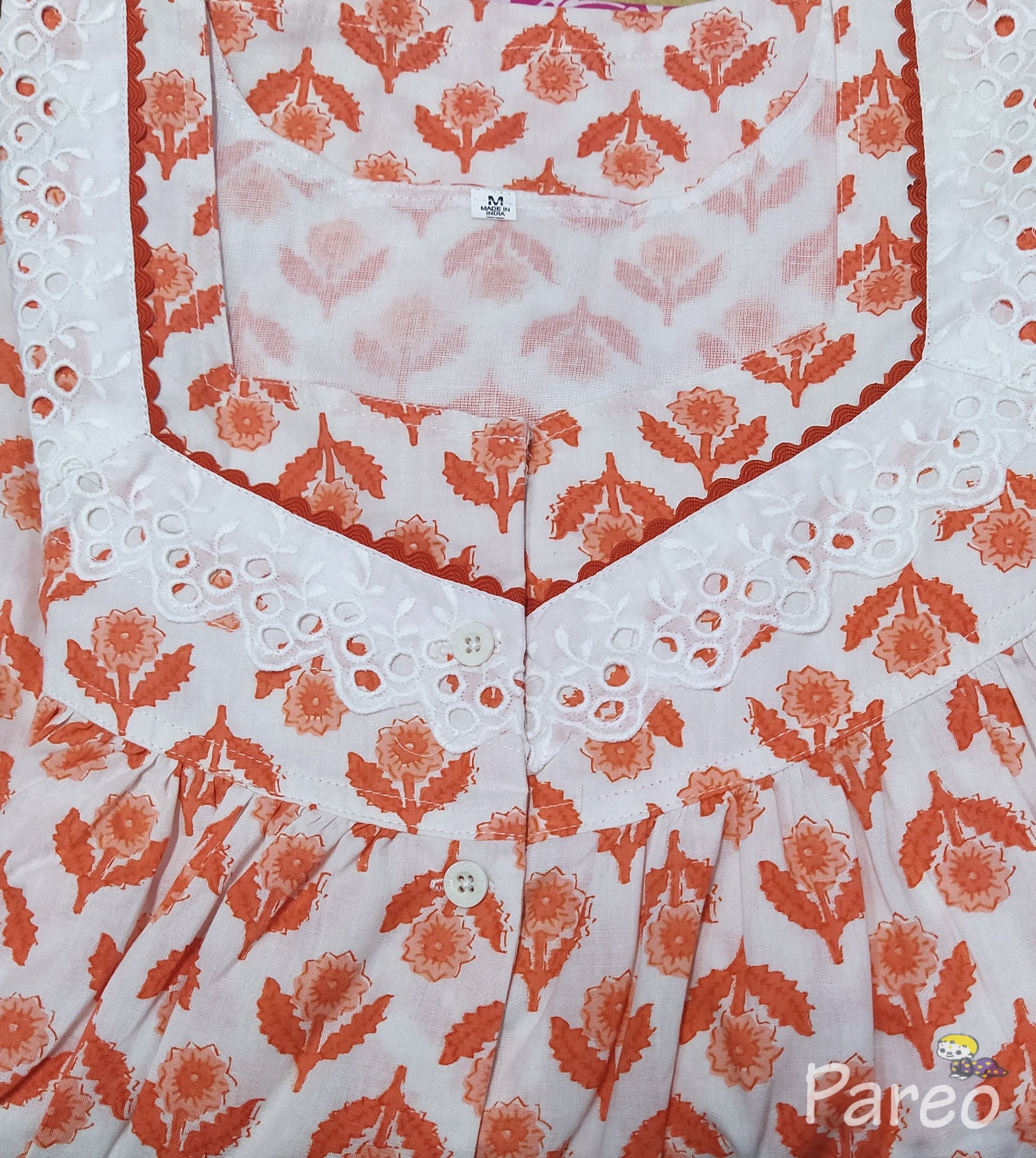 Cotton With Pockets, Half Open Medium Printed Nighty