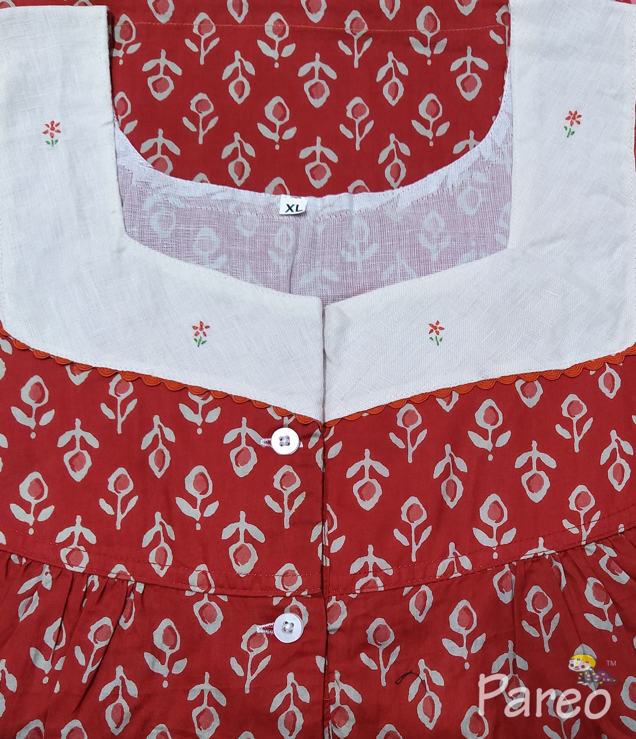 Cotton With Pockets, Half Open Xlarge Printed Nighty