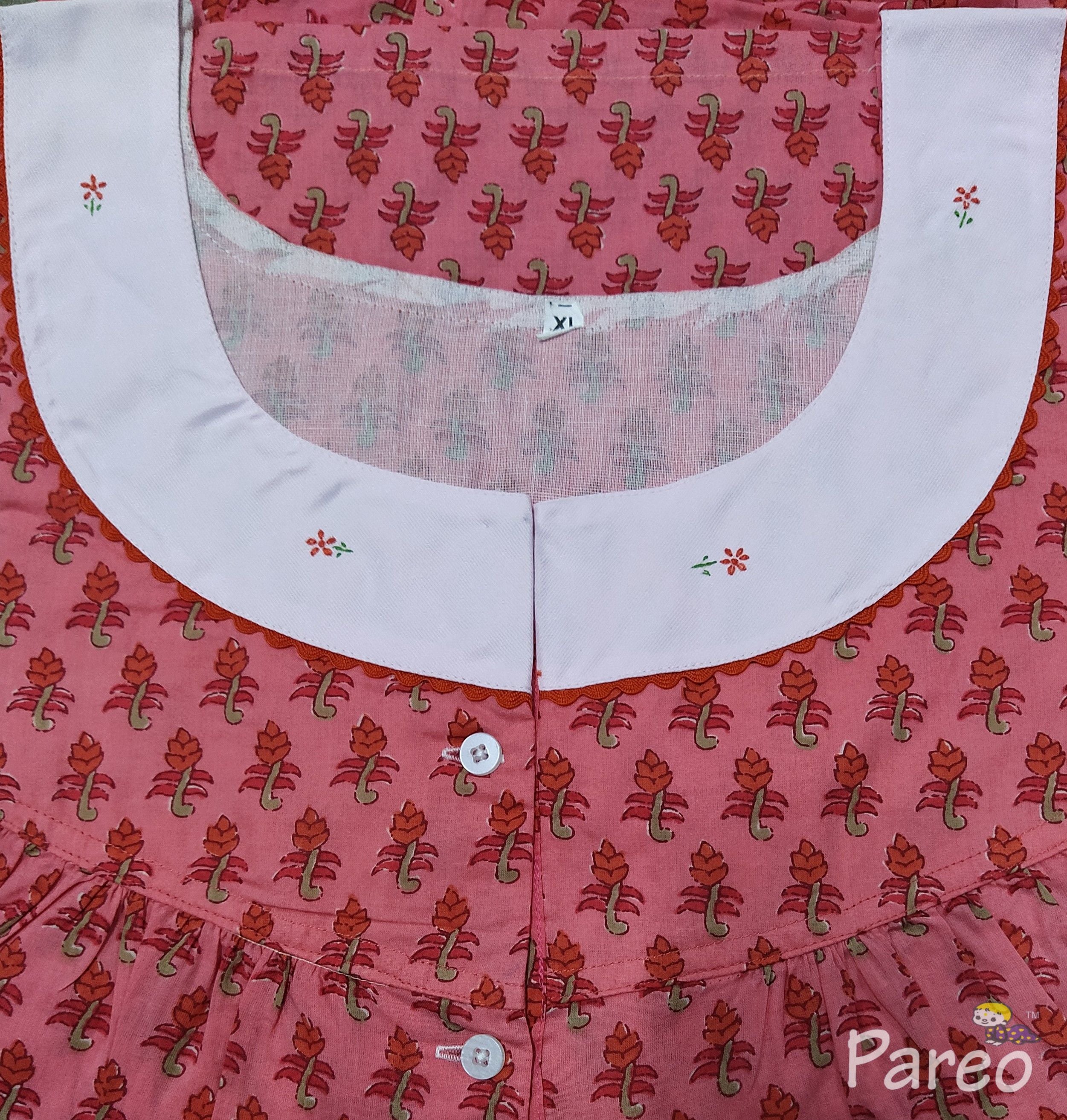 Soft Cotton With Pockets, Half Open Xlarge Printed Nighty