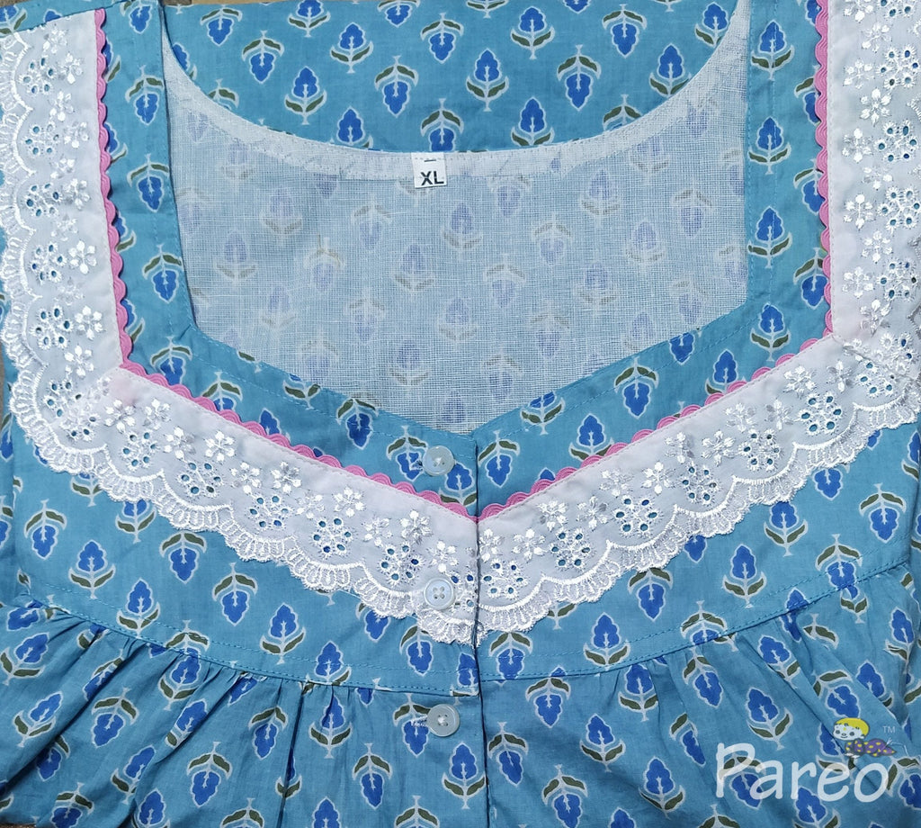 Cotton With Pockets, Half Open Xlarge Printed Nighty