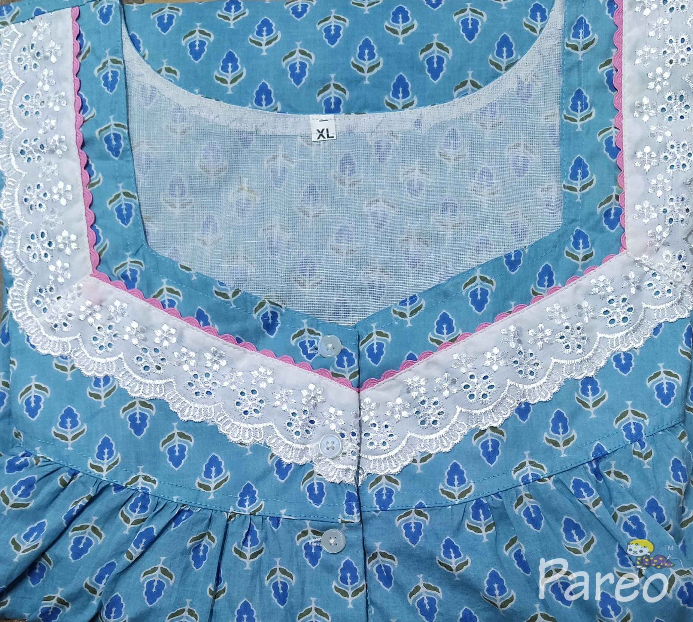 Cotton With Pockets, Half Open Xlarge Printed Nighty