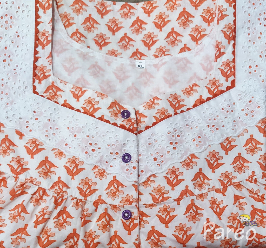Cotton With Pockets, Half Open Xlarge Printed Nighty