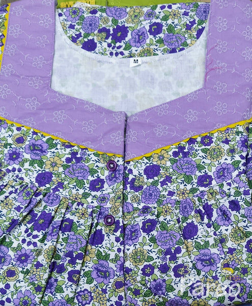 Cotton With Pockets, Half Open Medium Printed Nighty