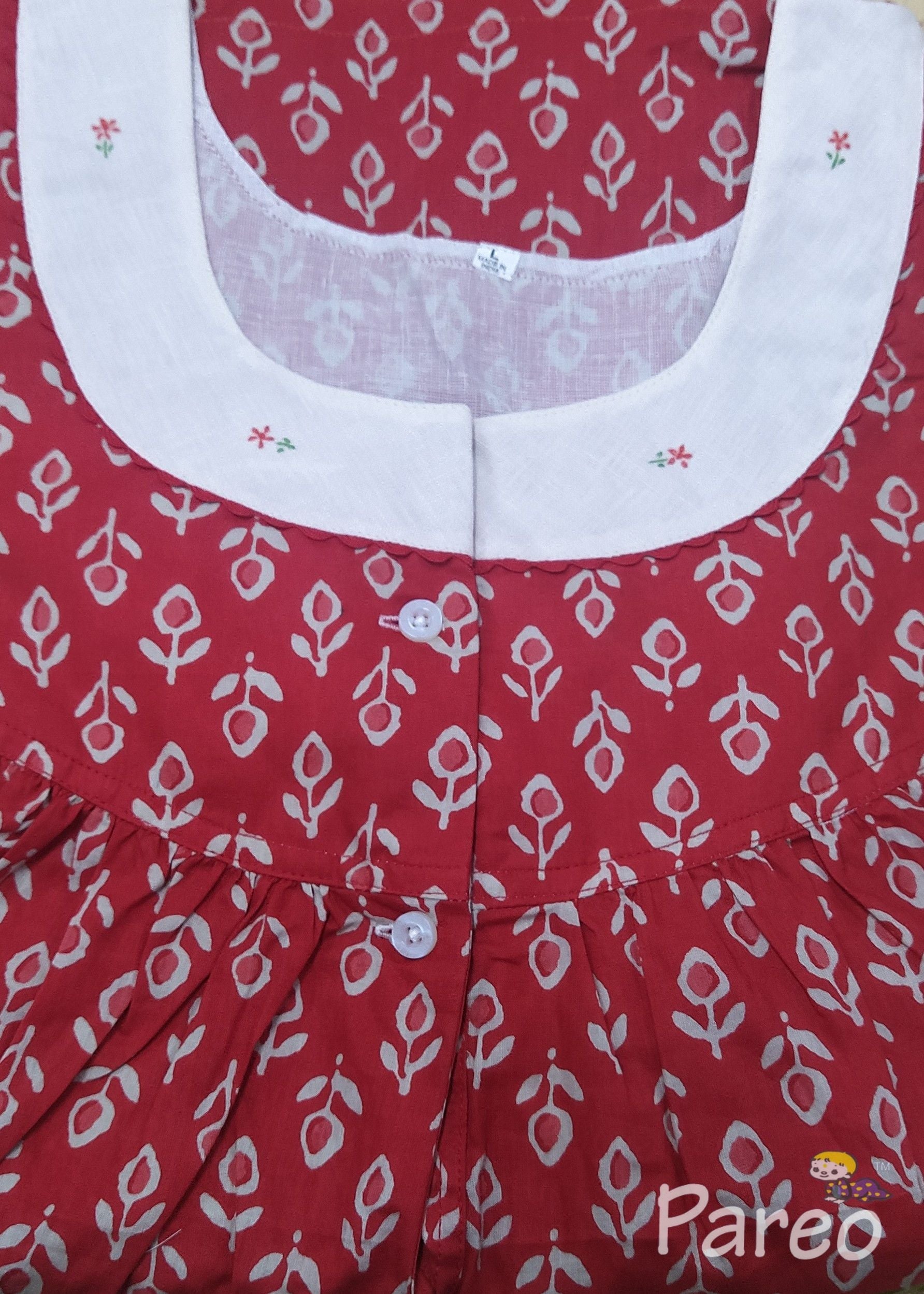 Soft Cotton With Pockets, Half Open, Extra Long Large Printed Nighty