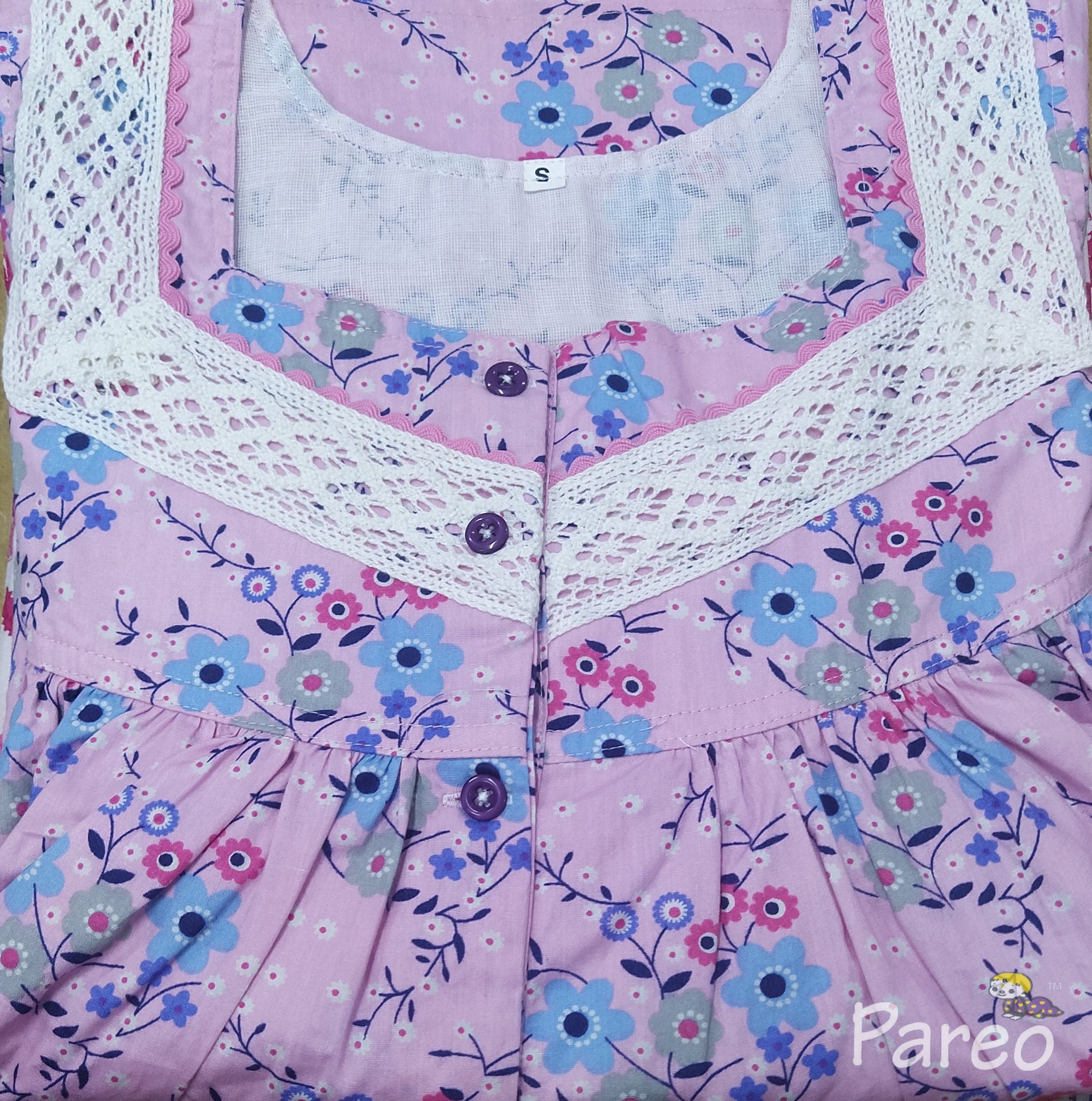 Cotton With Pockets, Half Open Small Printed Nighty