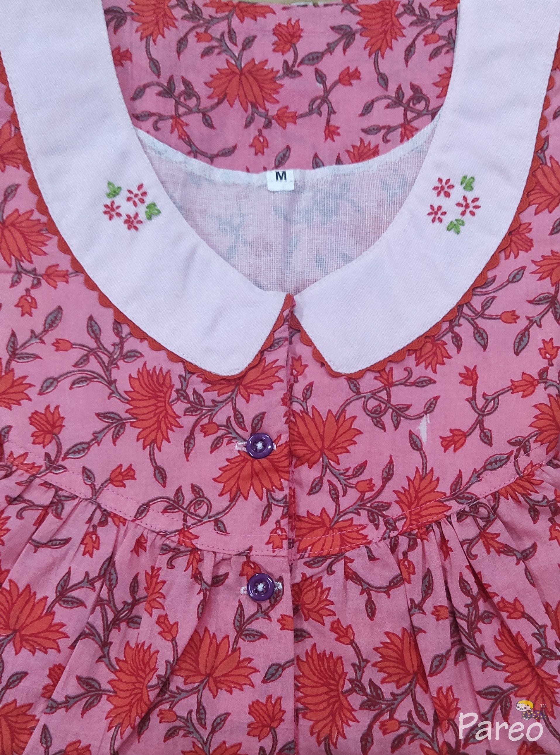 Soft Cotton With Pockets, Half Open Medium Printed Nighty