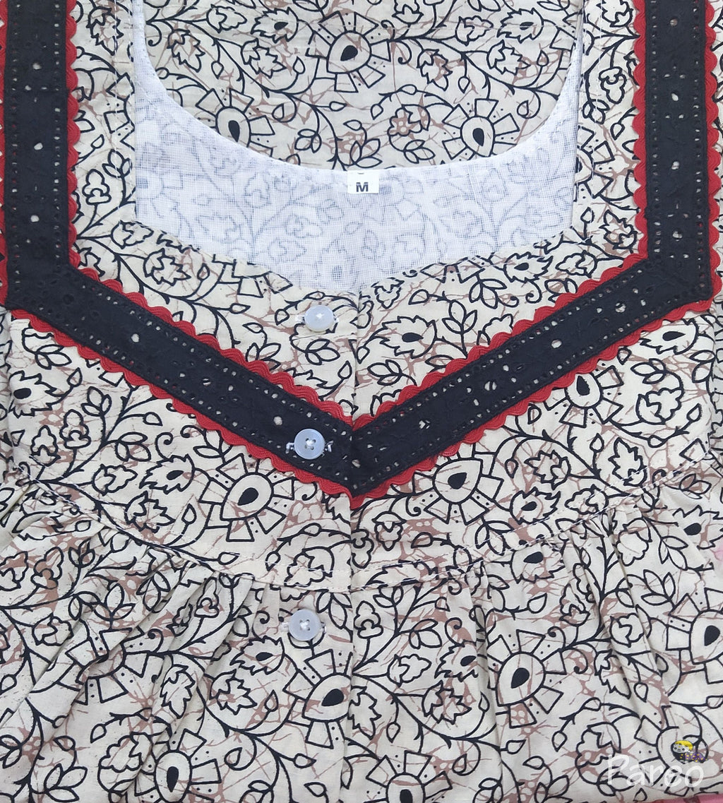 Cotton With Pockets, Half Open Medium Printed Nighty
