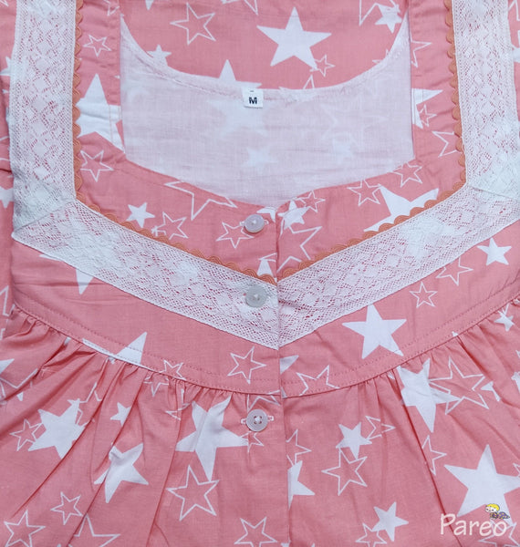 Cotton With Pockets, Half Open Medium Printed Nighty