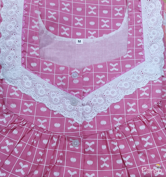 Cotton With Pockets, Half Open Medium Printed Nighty