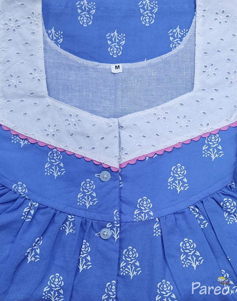 Cotton With Pockets, Half Open Medium Printed Nighty