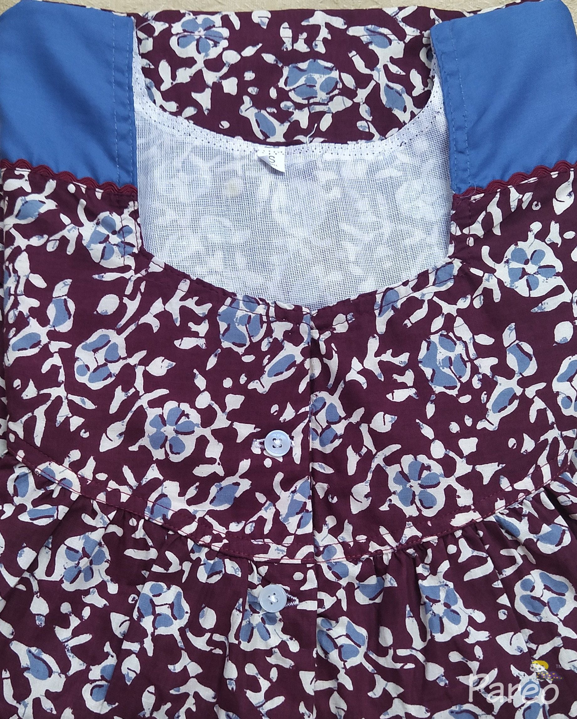 Cotton With Pockets, Half Open Small Printed Nighty