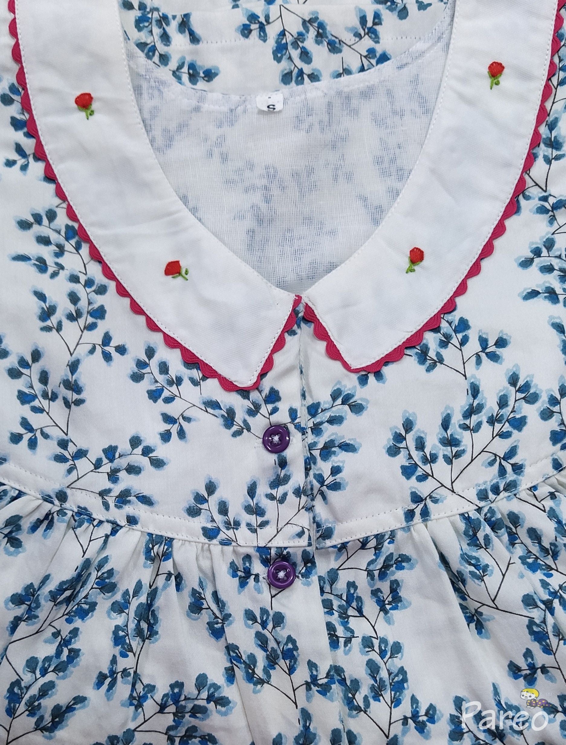 Rayon With Pockets, Half Open Small Printed Nighty