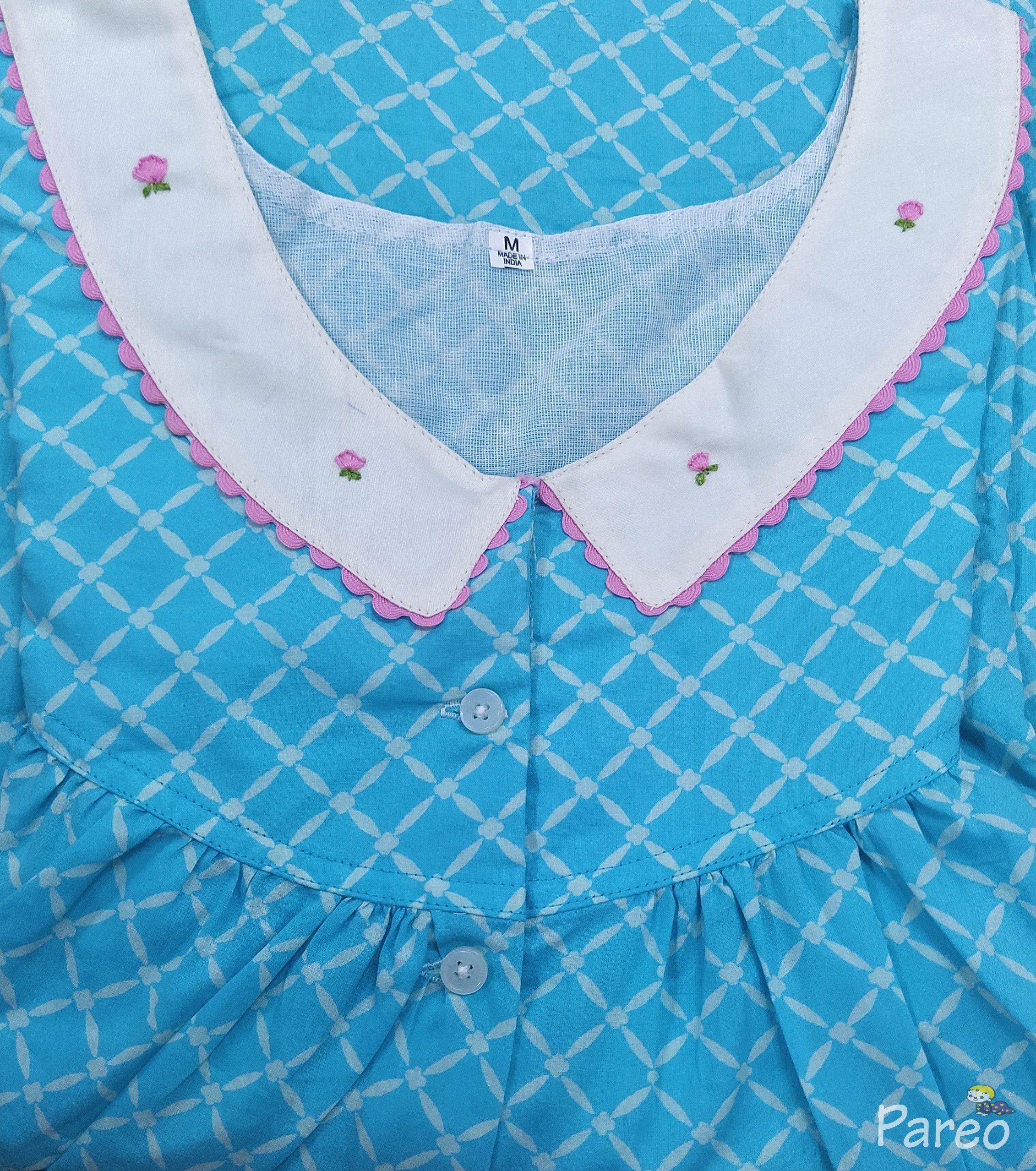 Soft Cotton With Pockets, Half Open Medium Printed Nighty