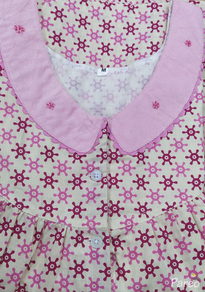 Cotton With Pockets, Half Open Medium Printed Nighty