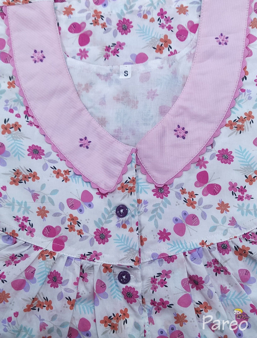 Soft Cotton With Pockets, Half Open Small Printed Nighty