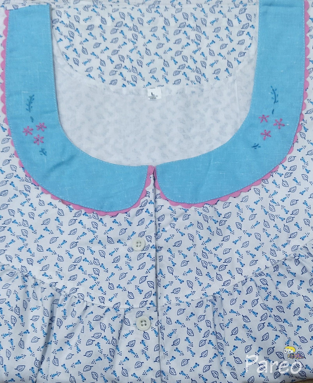 Cotton With Pockets, Half Open Large Printed Nighty