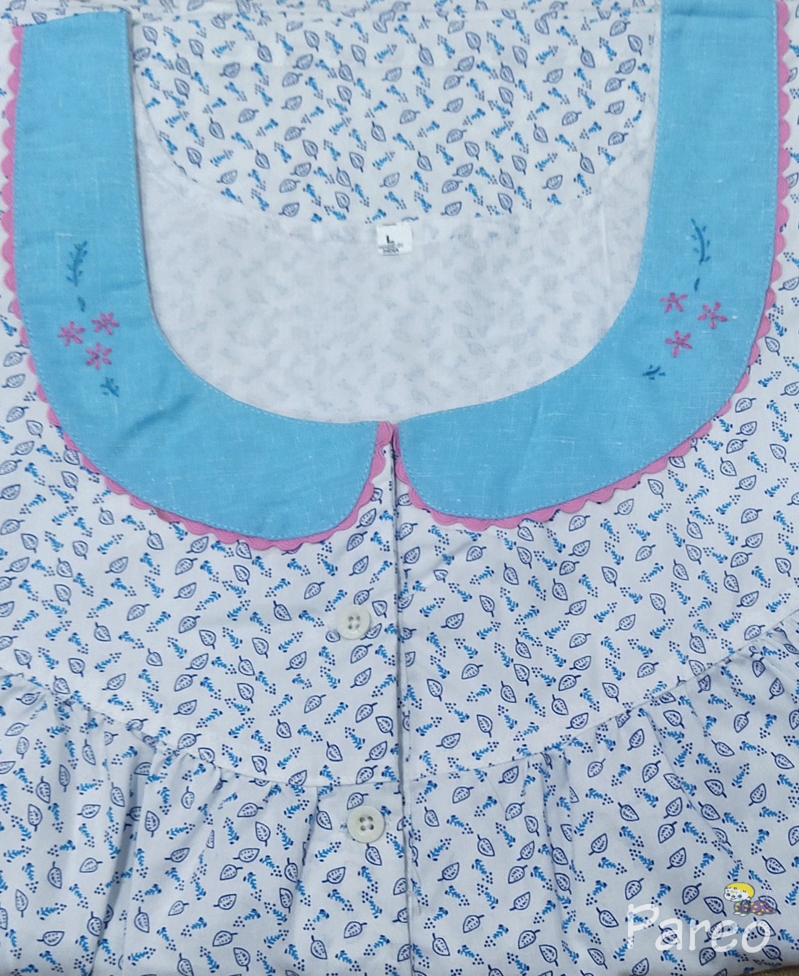 Cotton With Pockets, Half Open Large Printed Nighty