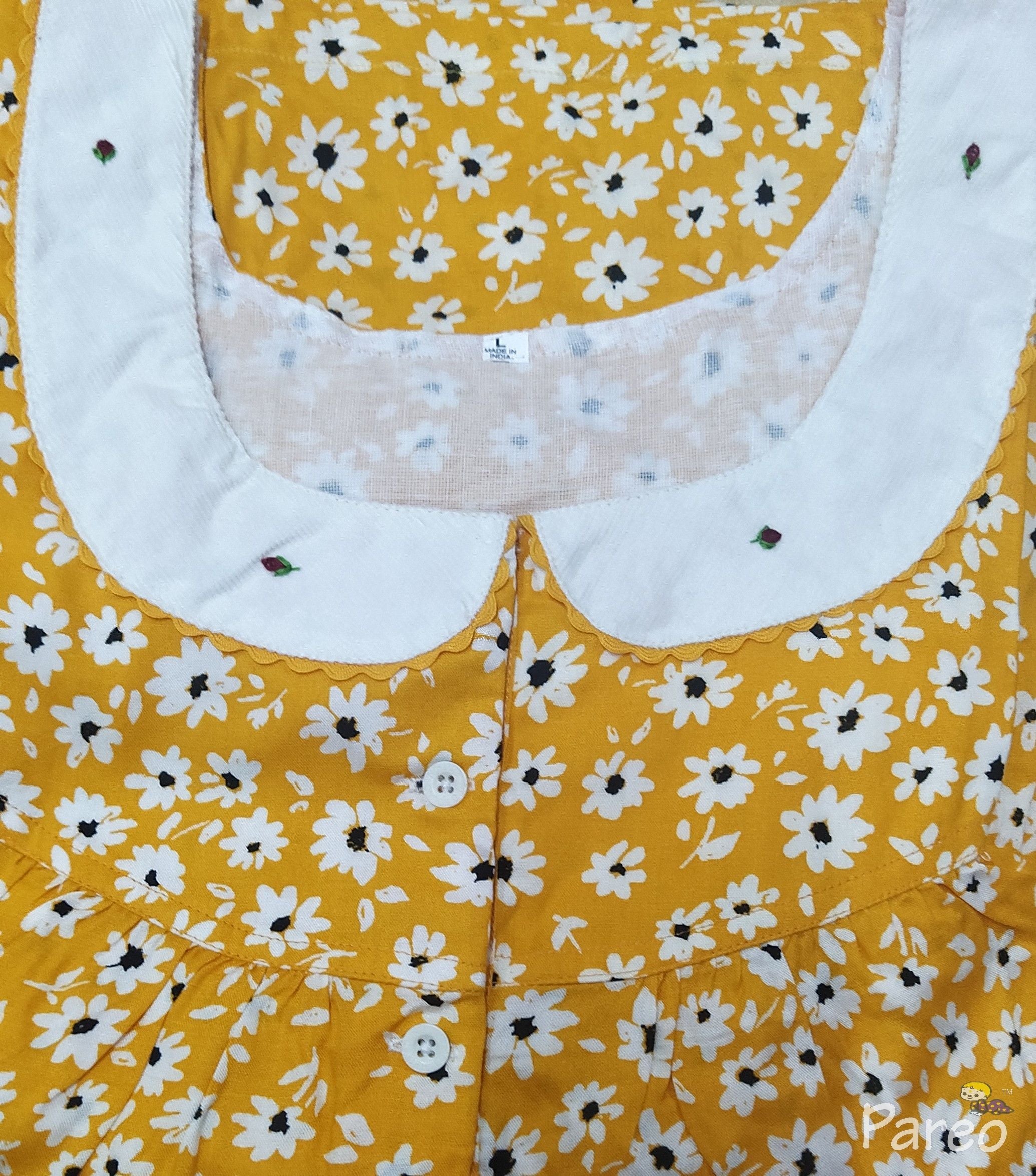 Rayon With Pockets, Half Open Large Printed Nighty