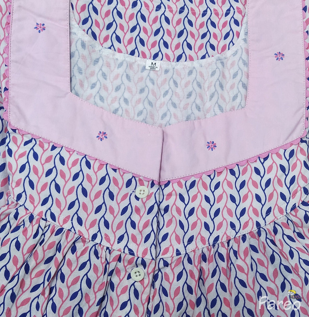 Cotton With Pockets, Half Open Medium Printed Nighty