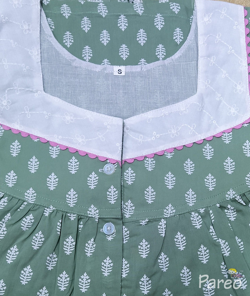 Soft Cotton With Pockets, Half Open Small Printed Nighty
