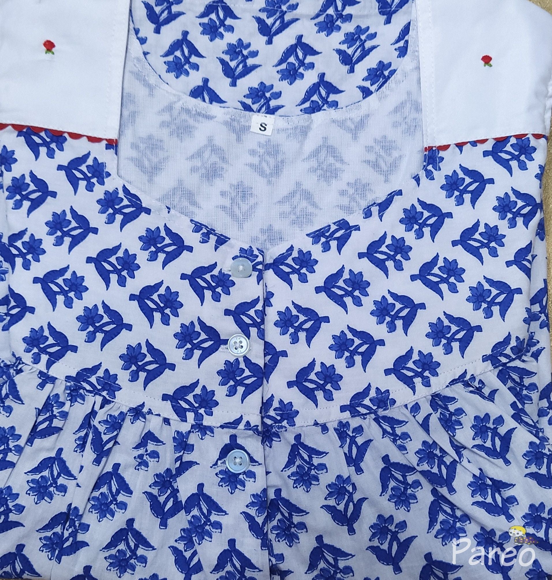 Cotton With Pockets, Half Open Small Printed Nighty